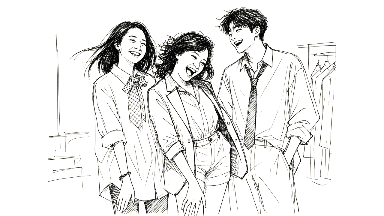 Ink sketch of My BF Closet fashion collaborators