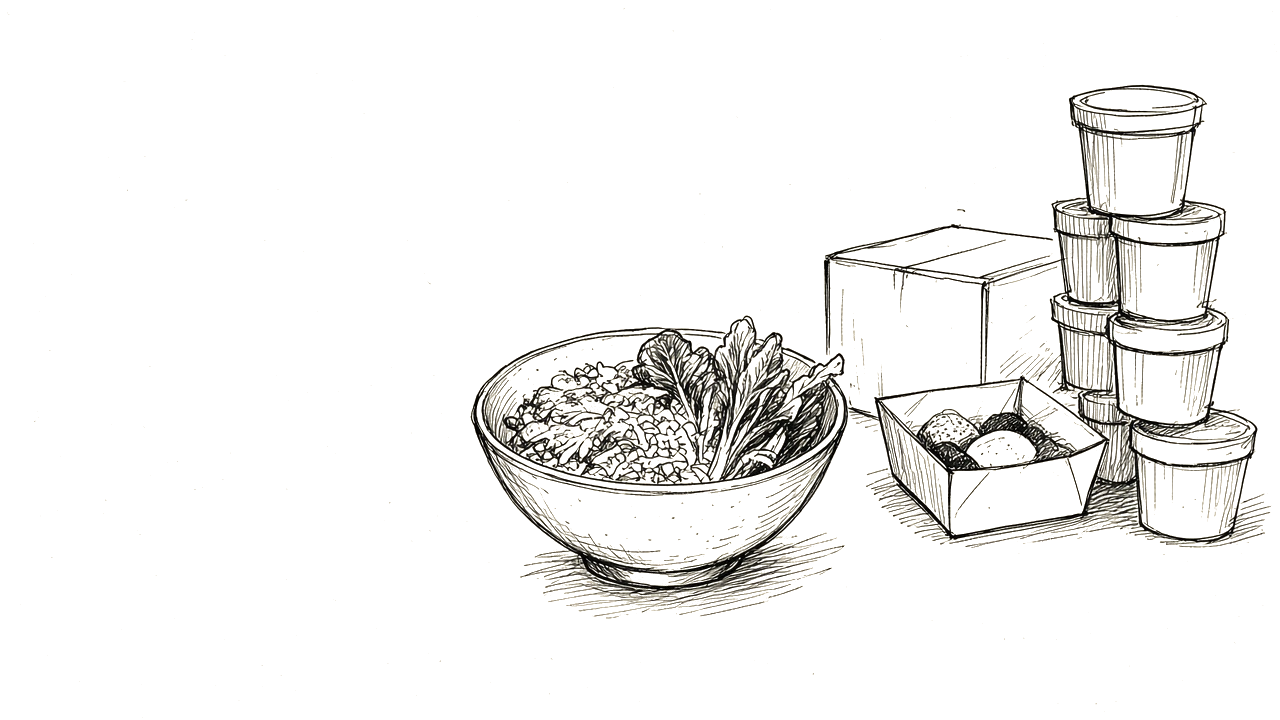Ink sketch of Ritual Meals nourishing bowls