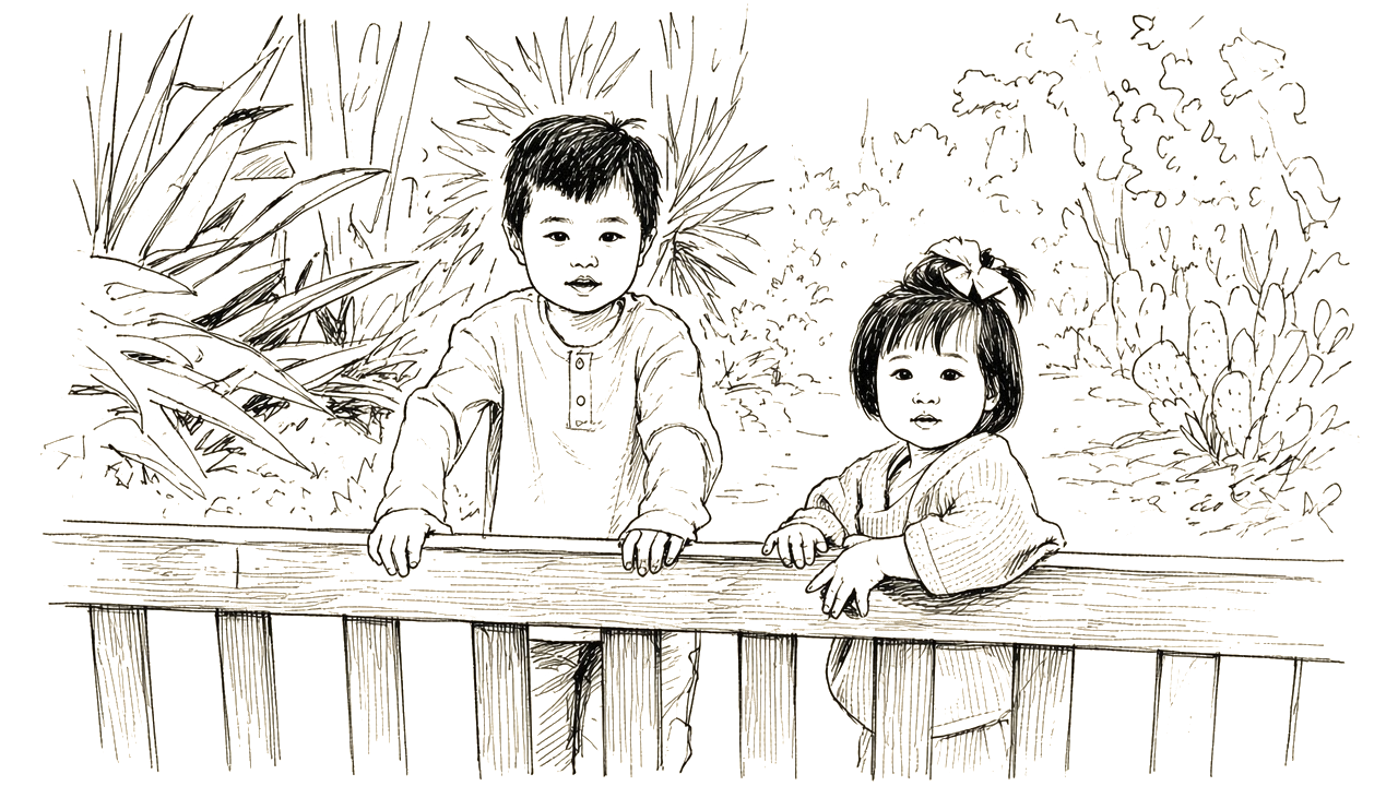 Ink sketch of Theo and Bonnie