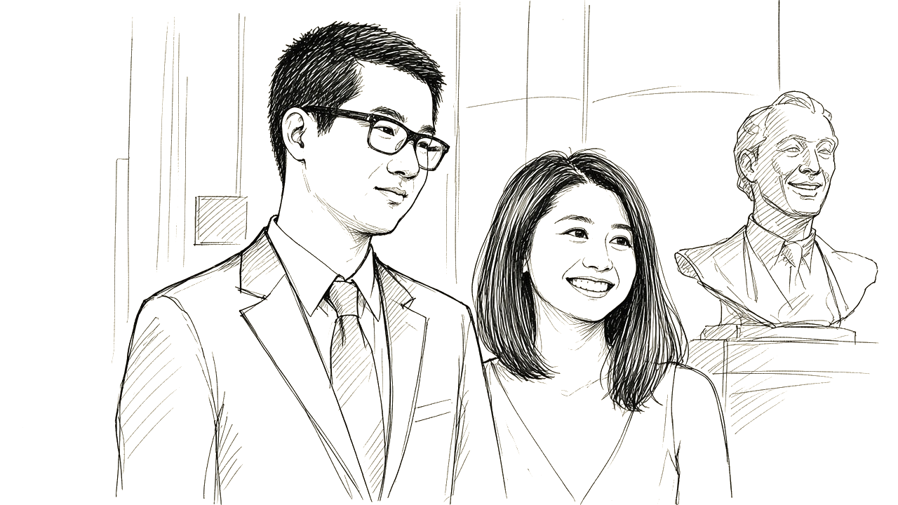 Ink sketch of Jessica with her husband